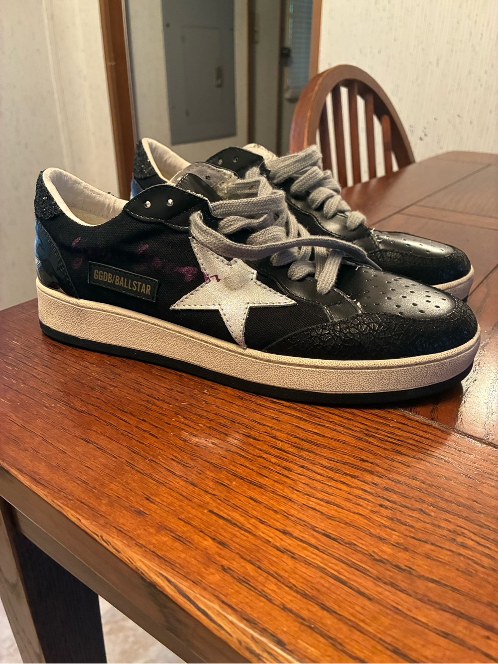 Golden Goose Style Shoes Women’s 40 Ballstar Black Canvas Cracked Upper - Picture 2 of 16